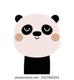 Ícone bonito do urso panda. Cara de cabeça redonda engraçada. Personagem de desenho animado kawaii. Bochechas rosa. Feliz Dia dos Namorados. Cartão comemorativo, cartaz, adesivo impresso, modelo de camisa. Fundo branco. Design plano. Vetor