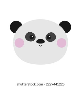 Cute panda bear icon. Kawaii cartoon character. Funny round head face. Pink cheeks. Happy Valentines Day. Baby greeting card template. Notebook cover, tshirt. White background. Flat design. Vector