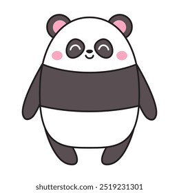 Icono lindo del oso panda. Caricatura kawaii. Silueta de contorno de línea. Cara de cabeza graciosa. Mejillas rosadas. Feliz día de San Valentín. Plantilla de la tarjeta de felicitación del bebé. El fondo blanco. Diseño plano. Vector