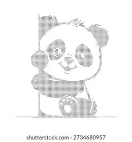 A cute panda bear illustration made of small dots on a white background
