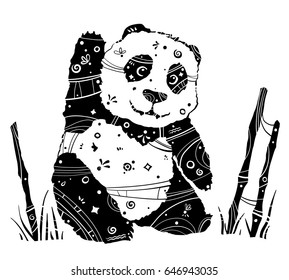 Cute Panda bear illustration on a transparent background. Vector illustration. Panda in doodles style. For cards, postcards, posters, covers, banners.