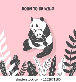 Cute Panda bear illustration, Simple style Birthday greeting card, poster, cover, Wall Print in vector