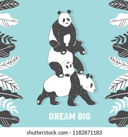 Cute Panda bear illustration, Simple style Birthday greeting card, poster, cover, Wall Print in vector