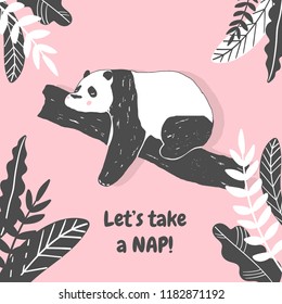 Cute Panda bear illustration, Simple style Birthday greeting card, poster, cover, Wall Print in vector