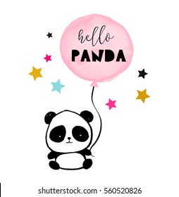 Cute Panda bear illustration, simple style card, poster