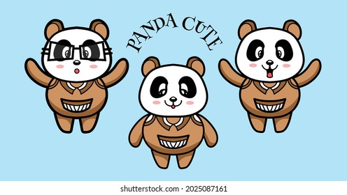 Cute Panda bear illustration, vector hand drawn elements collection.