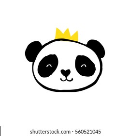 Cute Panda bear illustrations, vector hand drawn elements, black and white icons