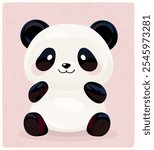 Cute panda bear in kawaii style. Vector illustration on soft pink textured background.