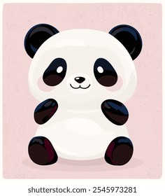 Lindo oso panda en estilo kawaii. Ilustración vectorial sobre fondo texturizado rosa suave.