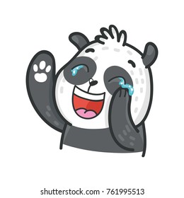 Cute Panda Bear: laughing hard, kidding, joking, happy emotions. Set of characters in vector hand drawn style, doodle cartoon illustration. As logo, mascot, sticker, emoji