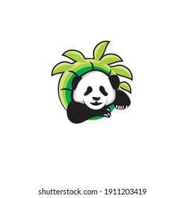 Cute Panda bear Logo design vector template. 
Funny Lazy Logo Panda animal Logotype concept icon.