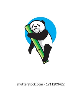 Cute Panda bear Logo design vector template. 
Funny Lazy Logo Panda animal Logotype concept icon.
