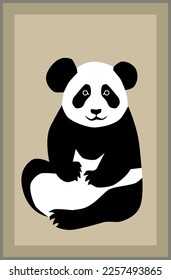 Cute panda bear - logo for t-shirt or outerwear design. Painting in the interior. panda bear in the frame. 