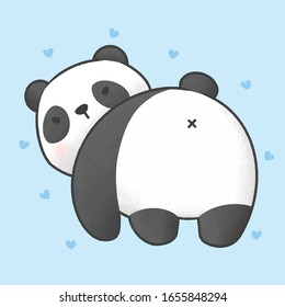 Cute panda bear looking back hand drawn cartoon animal character. Hand drawing vector. Cartoon character design.