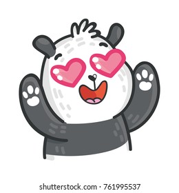 Cute Panda Bear: in love with hearts in eyes, romantic, relationship emotion. Set of characters in vector hand drawn style, doodle cartoon illustration. As logo, mascot, sticker, emoji