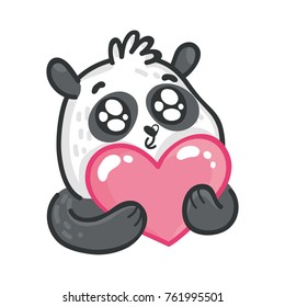 Cute Panda Bear: in love, holding big heart, romantic, relationship emotions. Set of characters in vector hand drawn style, doodle cartoon illustration. As logo, mascot, sticker, emoji