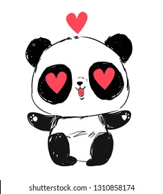 Cute Panda Bear. loving look. Cartoon character.  