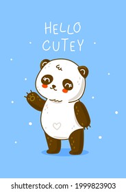 Cute panda bear on blue background - cartoon character for Your happy design