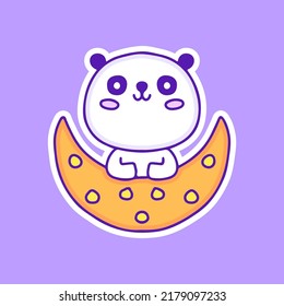 Cute panda bear on the moon illustration, with soft pop style and old style 90s cartoon drawings. Artwork for street wear, t shirt, patchworks; for teenagers clothes.