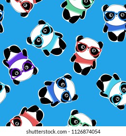 Cute Panda Bear Pattern, vector illustration. Animal vector. hand drawn panda with glasses seamless. 