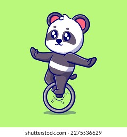 Cute panda bear playing circus cartoon icon illustration. funny character for stickers and business