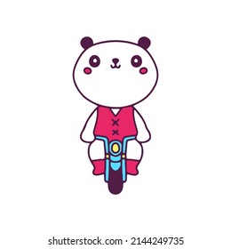 Cute panda bear riding motorbike, illustration for t-shirt, sticker, or apparel merchandise. With doodle, retro, and cartoon style.