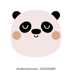 Cute panda bear round head face icon. Kawaii cartoon funny baby character. Pink cheeks. Happy Valentines Day. Greeting card, poster, sticker print, tshirt template. White background Flat design Vector