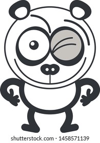 Cute panda bear with rounded ears and black rings around eyes while smiling generously, making thumbs up and  winking mischievously