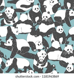 Cute Panda bear Seamless Pattern illustration for Textile Print, Poster, Cover, Children and Nursery Room, Wallpaper in vector