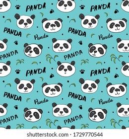 Cute Panda bear Seamless pattern. Cute Animals doodle, Hand drawn Cartoon Vector illustration.