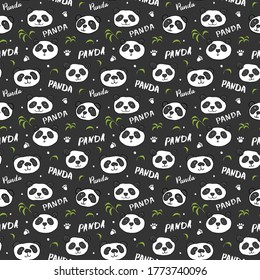 Cute Panda bear Seamless pattern. Cute Animals doodle, Hand drawn Cartoon Vector illustration.