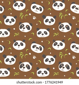 Cute Panda bear Seamless pattern. Cute Animals doodle, Hand drawn Cartoon Vector illustration.