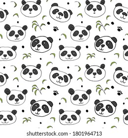 Cute Panda bear Seamless pattern. Cute Animals doodle, Hand drawn Cartoon Vector illustration.