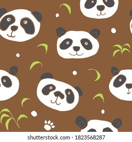Cute Panda bear Seamless pattern. Cute Animals doodle, Hand drawn Cartoon Vector illustration.