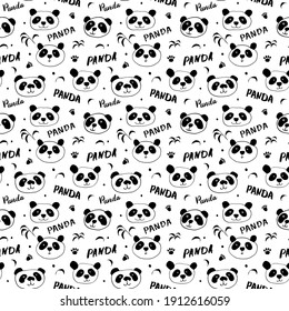 Cute Panda bear Seamless pattern. Cute Animals doodle, Hand drawn Cartoon Vector illustration.