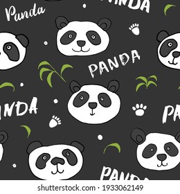 Cute Panda bear Seamless pattern. Cute Animals doodle, Hand drawn Cartoon Vector illustration.