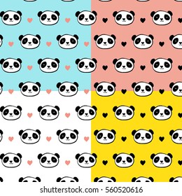 Cute Panda bear seamless patterns