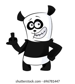 Cute Panda bear shows finger. Cartoon vector illustration
