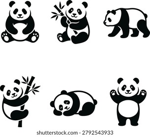 Cute panda bear silhouette collection with silhouette
