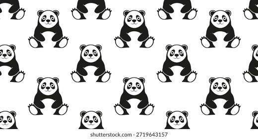 Lindo oso Panda Silueta Patrón sin fisuras aislado fondo transparente. Impresión textil de la tela del Fondo de pantalla de la habitación del niño perfecto con el oso de bambú asiático. EPS 10