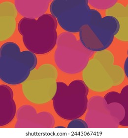 cute panda bear in the sky with bright balloons on a grey neutral seamless background.  Pandas seamless pattern. 