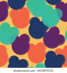 cute panda bear in the sky with bright balloons on a grey neutral seamless background.  Card, postcards for kids. 