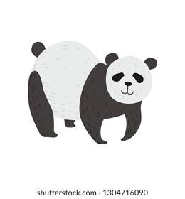 Cute Panda Bear Standing on Four Legs, Happy Lovely Animal Character Vector Illustration
