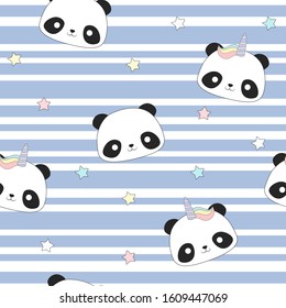 Cute panda bear with star seamless pattern.