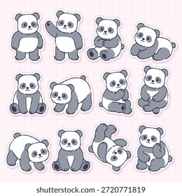 Conjunto de pegatina linda del oso del panda en varias posturas