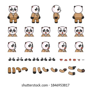 Cute panda bear in suit creation kit. Create your own action, animation. Vector illustration