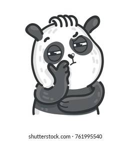 Cute Panda Bear: suspicious, doubt, distrust, thinking, not sure emotions. Set of characters in vector hand drawn style, doodle cartoon illustration. As logo, mascot, sticker, emoji