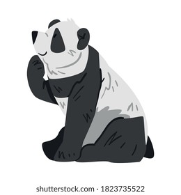 Cute Panda Bear with Thoughtful Face, Side View of Funny Wild Animal Cartoon Style Vector Illustration on White Background