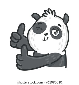 Cute Panda Bear: thumbs up, like sign, happy, good mood emotions, hand gestures. Set of characters in vector hand drawn style, doodle cartoon illustration. As logo, mascot, sticker, emoji