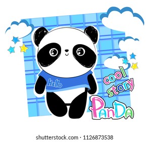 Cute Panda Bear, vector illustration. Animal vector, print design bear, children print on t-shirt